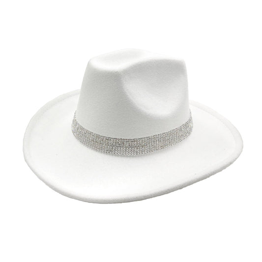 Bey White Cowboy Carter Rhinestone Fedora Hat