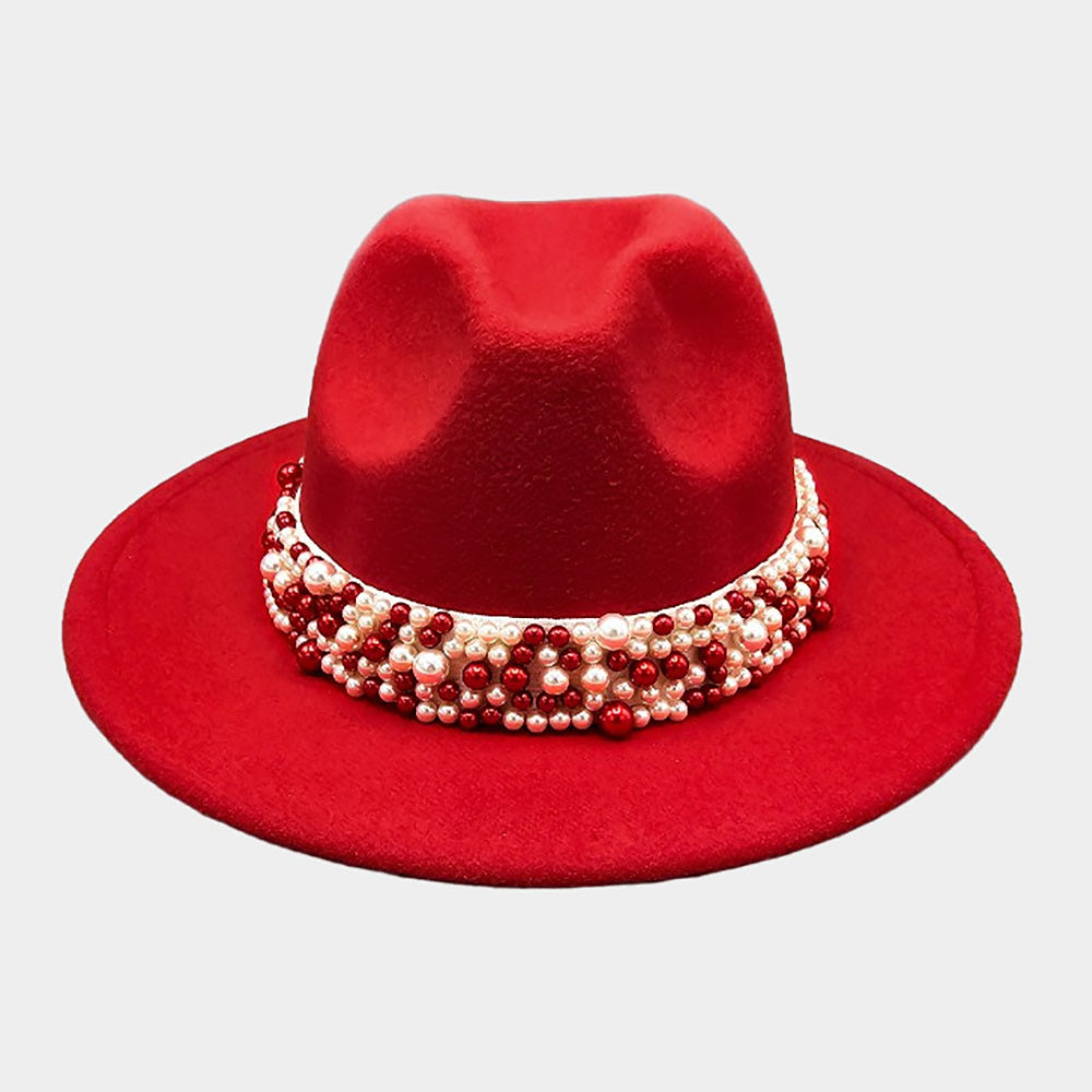 Delta Sigma Red Pearl Wide Brim Fedora Hat