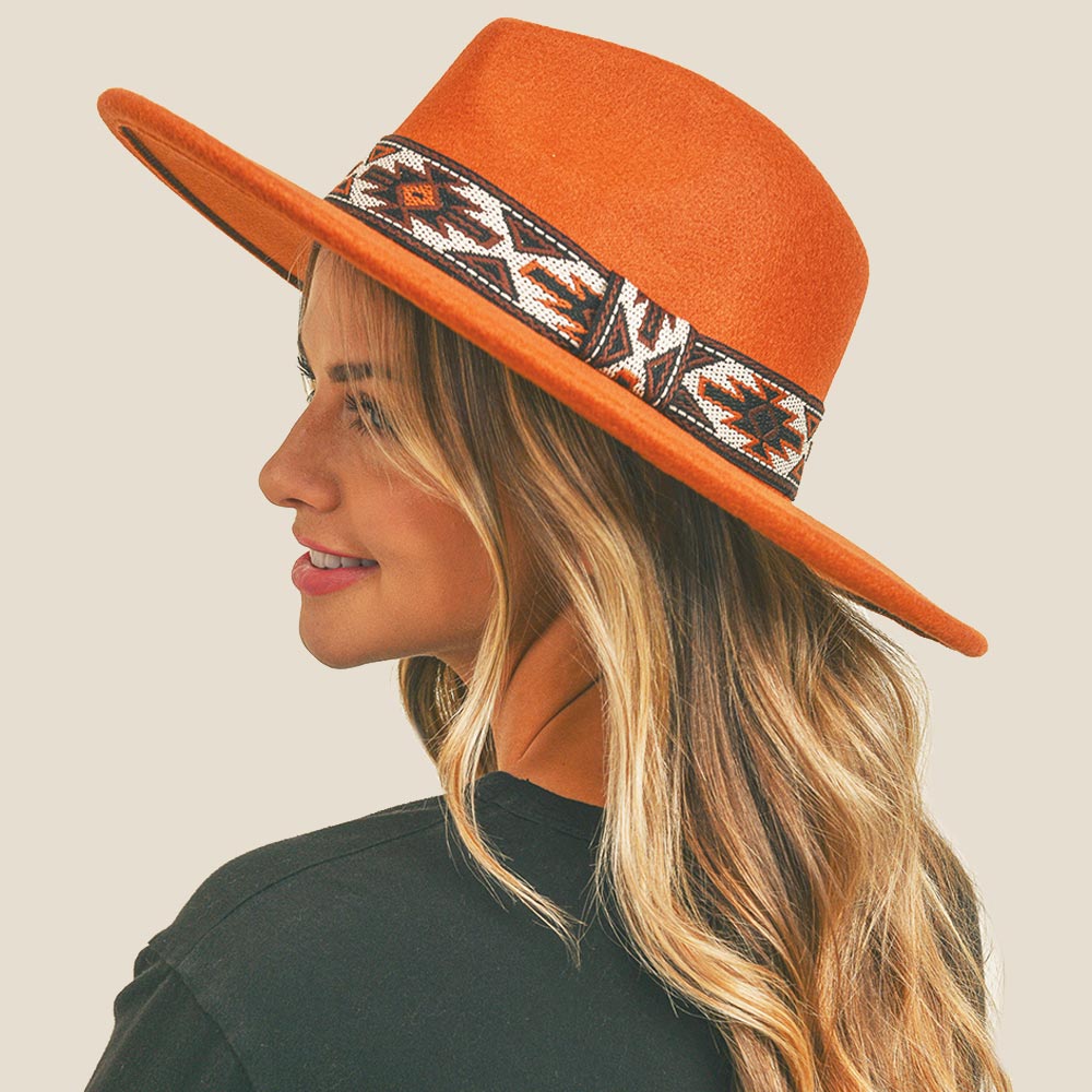 Beya Orange Tribal Band Panama Hat