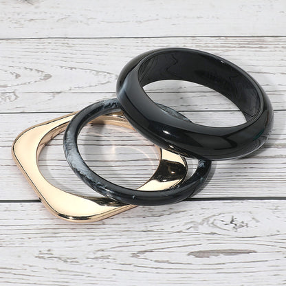 3PCS Mixed Shape Resin Flat Square Metal Bangle Multi Layered Bracelets
