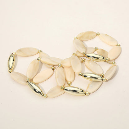 5PCS - Marquise Flat Resin Puffy Metal Beaded Stretch Multi Layered Bracelets