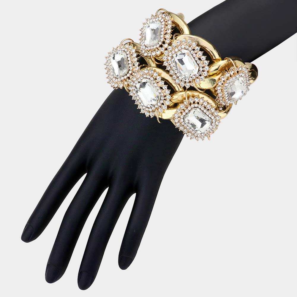 1 Stone Embellished Chain Link Double Layered Bracelet