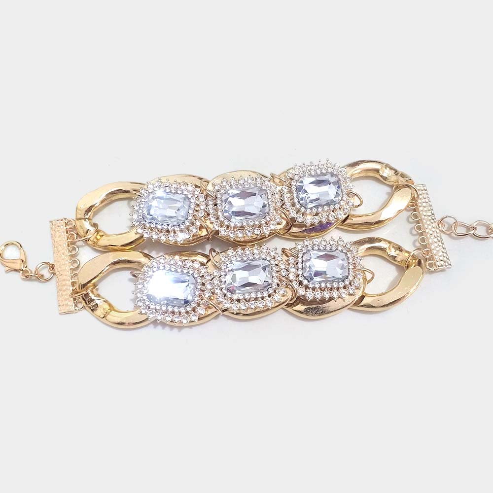 1 Stone Embellished Chain Link Double Layered Bracelet