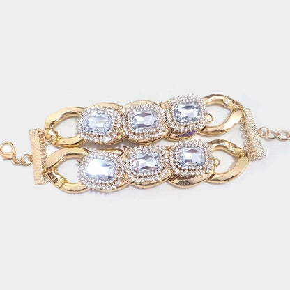 1 Stone Embellished Chain Link Double Layered Bracelet