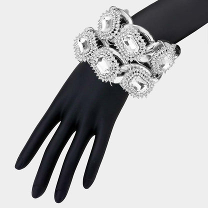 1 Stone Embellished Chain Link Double Layered Bracelet