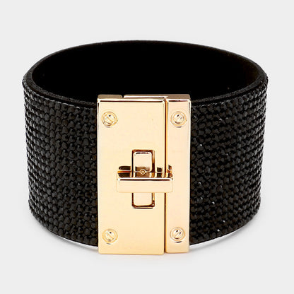 Addy Embellished Rhinestone Wide Turn Lock Bracelet