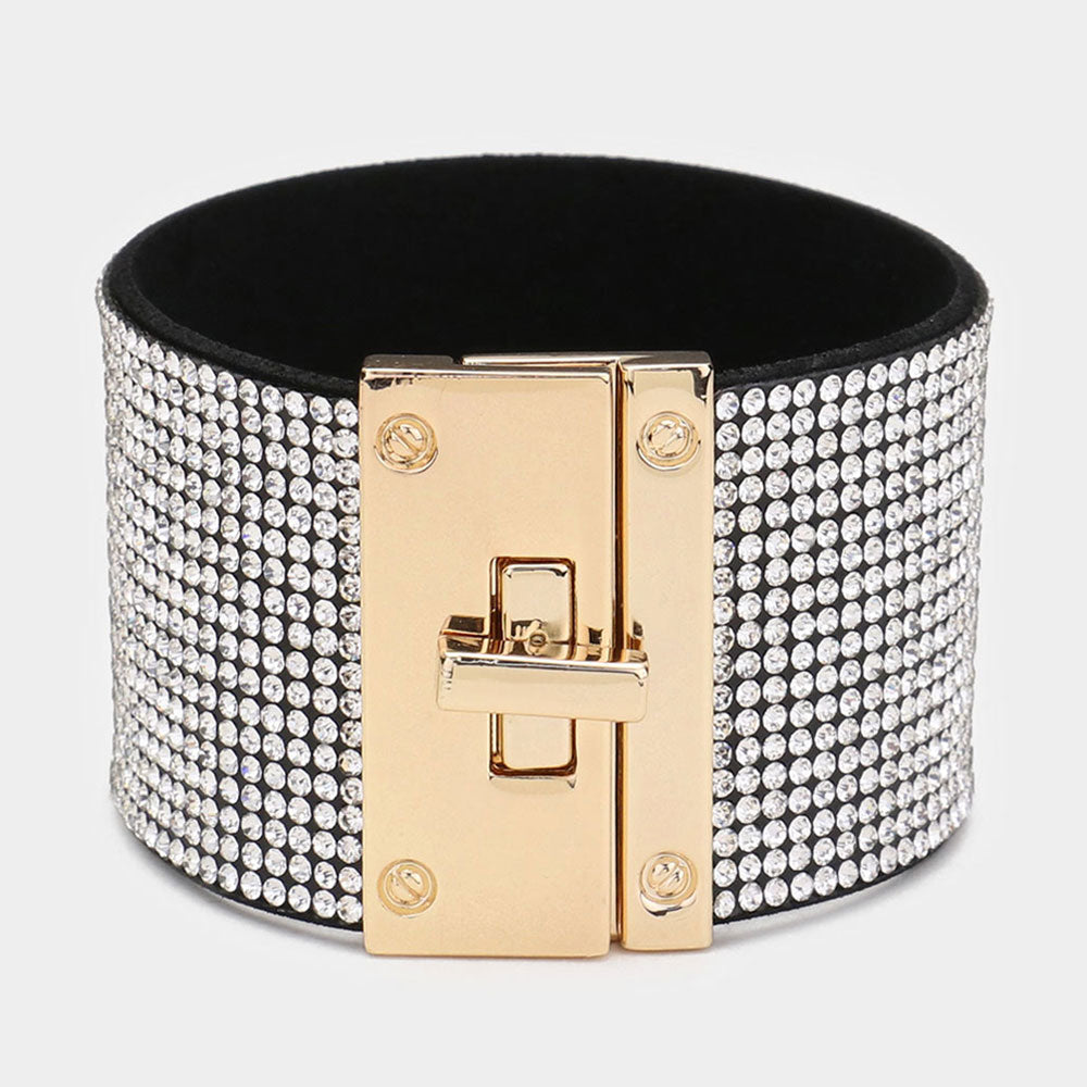 Addy Embellished Rhinestone Wide Turn Lock Bracelet