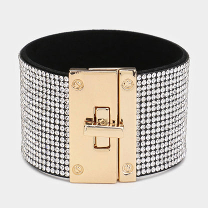 Addy Embellished Rhinestone Wide Turn Lock Bracelet