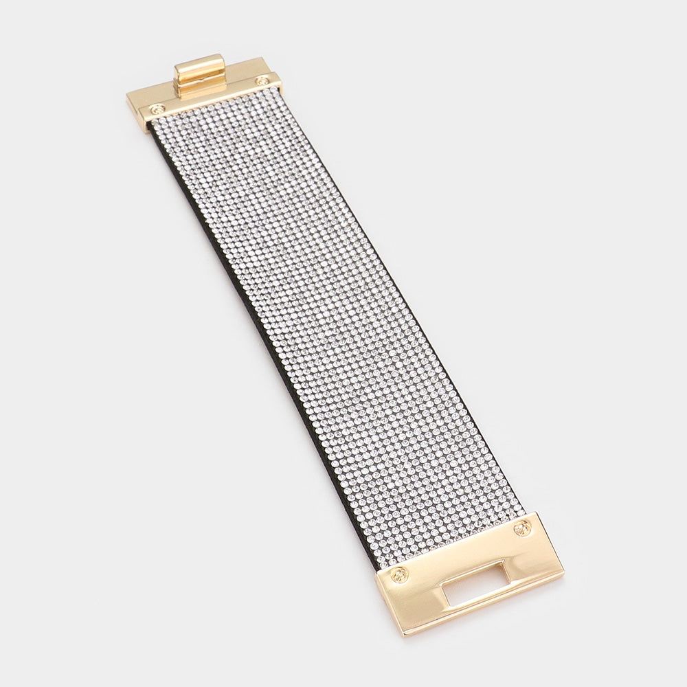 Addy Embellished Rhinestone Wide Turn Lock Bracelet