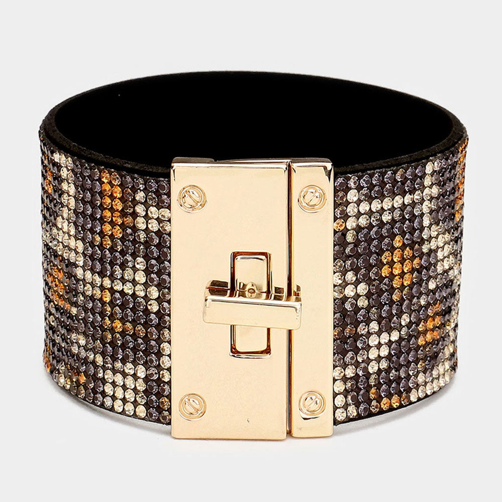 Addy Embellished Rhinestone Wide Turn Lock Bracelet