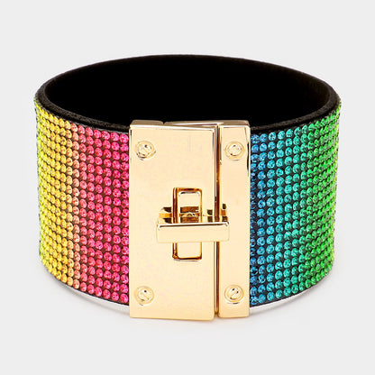 Addy Embellished Rhinestone Wide Turn Lock Bracelet