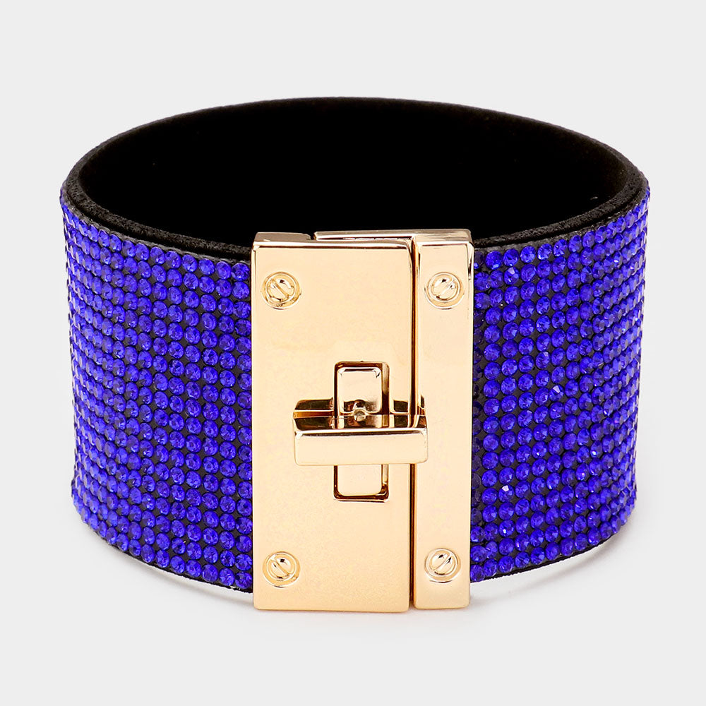 Addy Embellished Rhinestone Wide Turn Lock Bracelet
