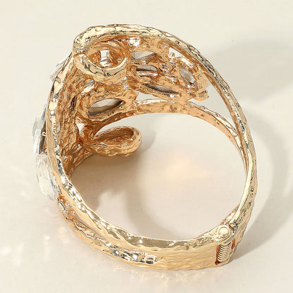 Accra Pink & Gold Round Teardrop Oval Stone Embellished Wide Hinged Bangle Bracelet