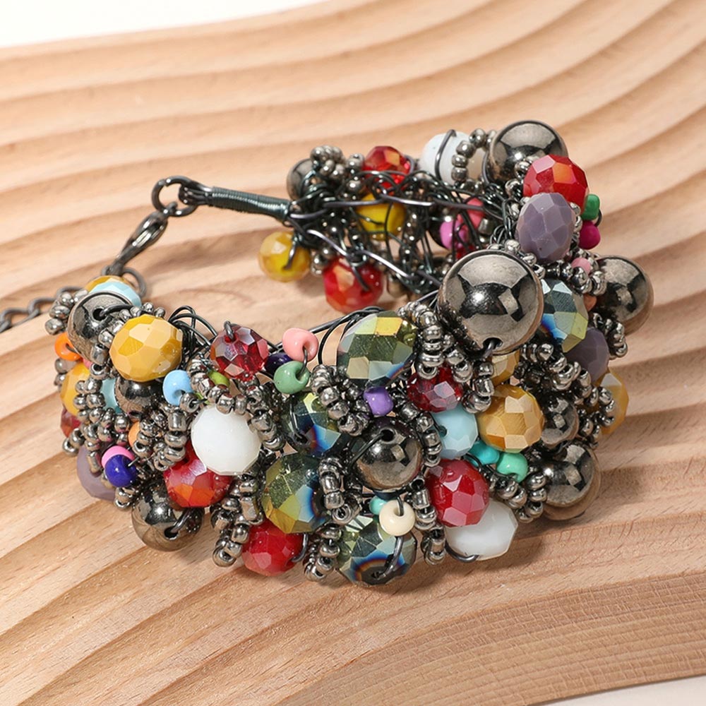 Aba Metal Ball Faceted Beads Ball Wire Beaded Wide Bracelet