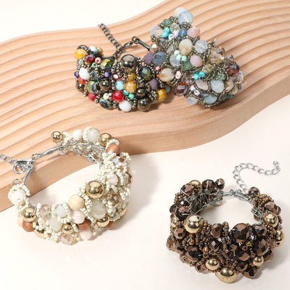 Aba Metal Ball Faceted Beads Ball Wire Beaded Wide Bracelet