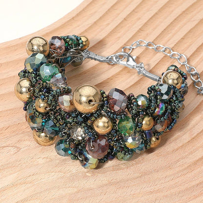 Aba Metal Ball Faceted Beads Ball Wire Beaded Wide Bracelet