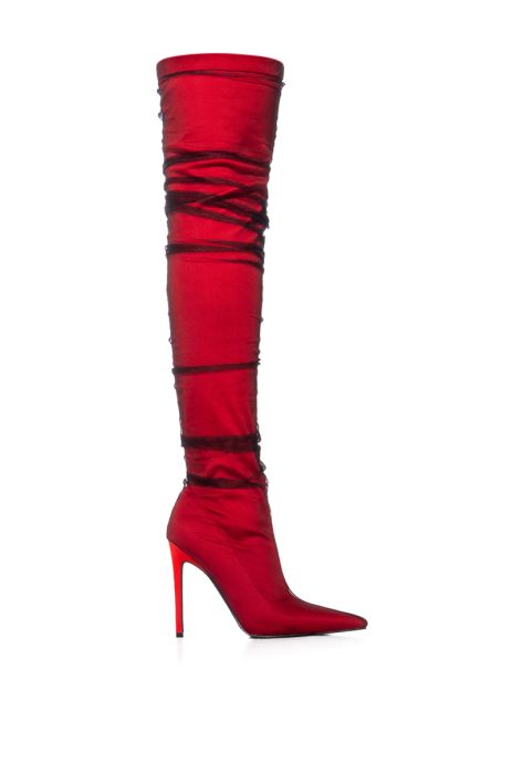 Azalea Wang Red Tulle Covered Thigh High Boots