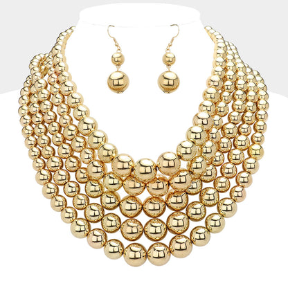 2 Gold or Silver Pearl Multi Strand Bib Necklace