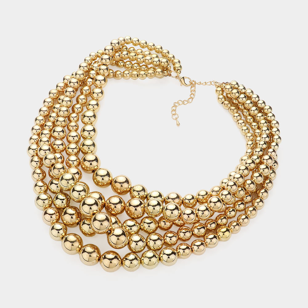 2 Gold or Silver Pearl Multi Strand Bib Necklace