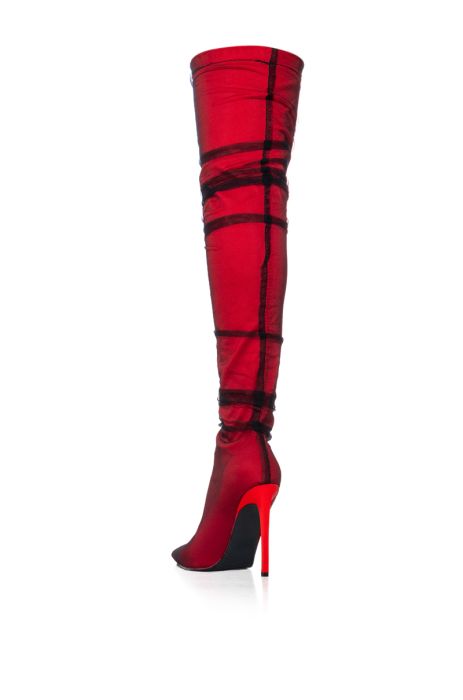 Azalea Wang Red Tulle Covered Thigh High Boots