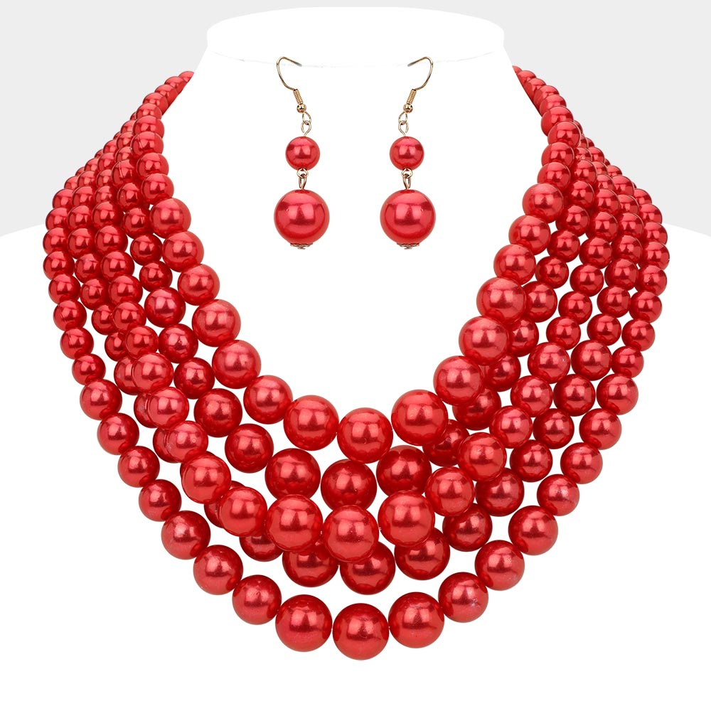 5 Strand Pearl Bib Statement Necklace