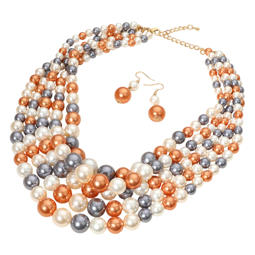 5 Strand Pearl Bib Statement Necklace