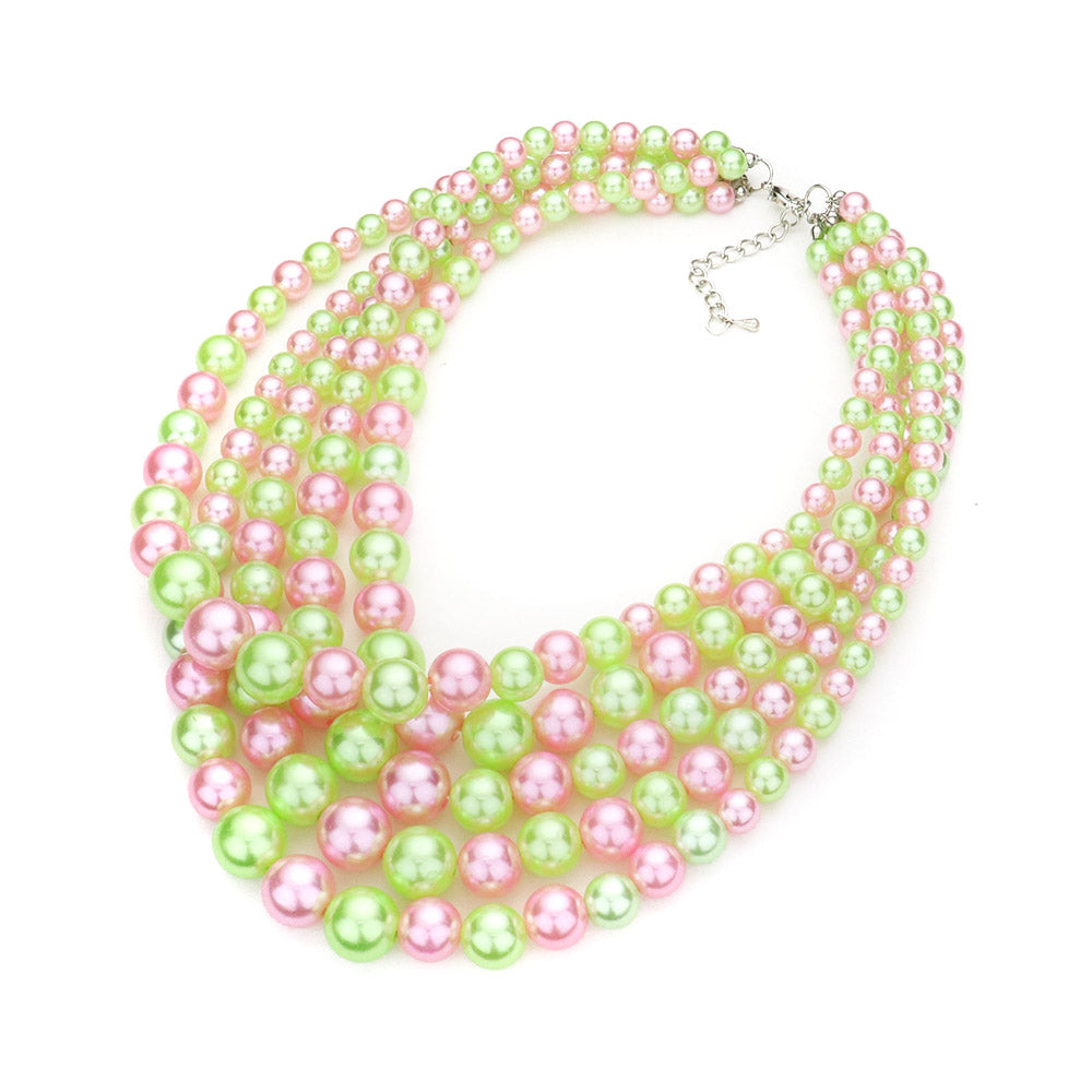 5 Strand Pearl Bib Statement Necklace