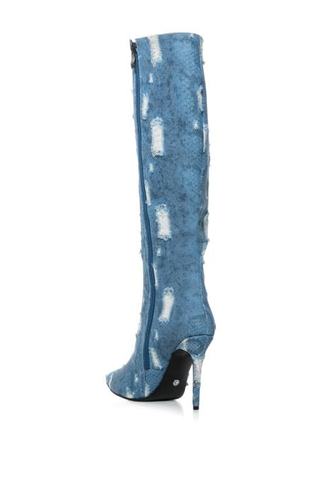 AZALEA WANG Blue Denim Snakeskin Knee High Boots