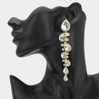 Bia Teardrop Stone Cluster Embellished Drop Evening Earrings