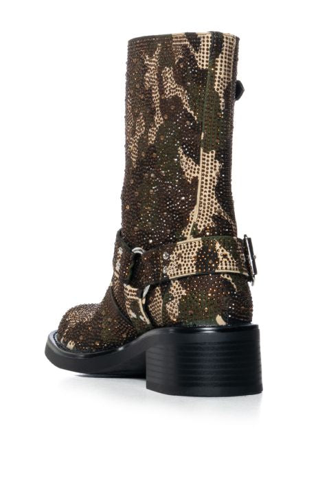 Azalea Wang Camo Rhinestone Embellished Combat Booties