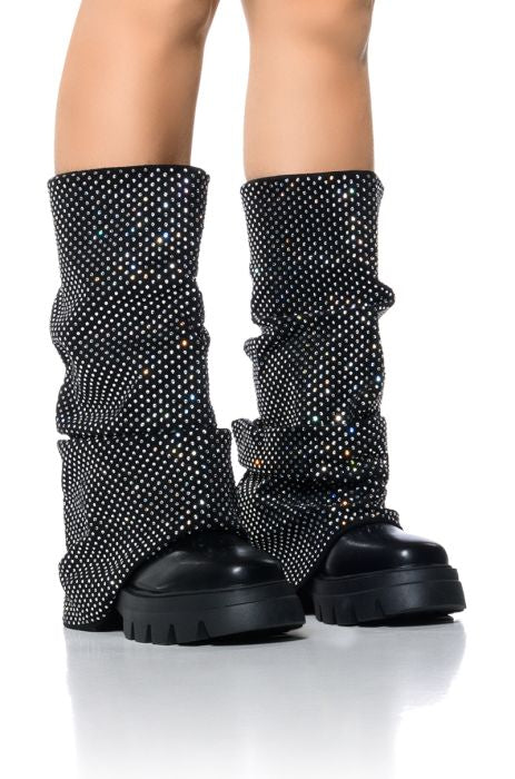 Azalea Wang Black Vegan Leather Rhinestone Diamond Overlay Boots