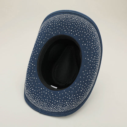 1 Western Denim Rhinestone Fedora Hat