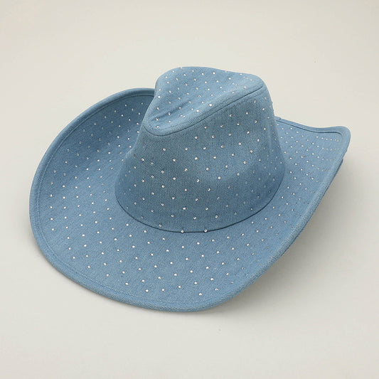 1 Western Denim Rhinestone Fedora Hat