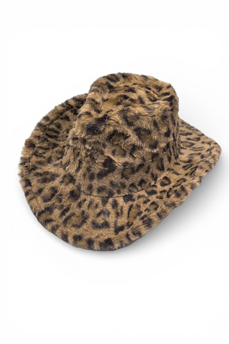 Animal Print Leopard Furry Fedora Western Hat