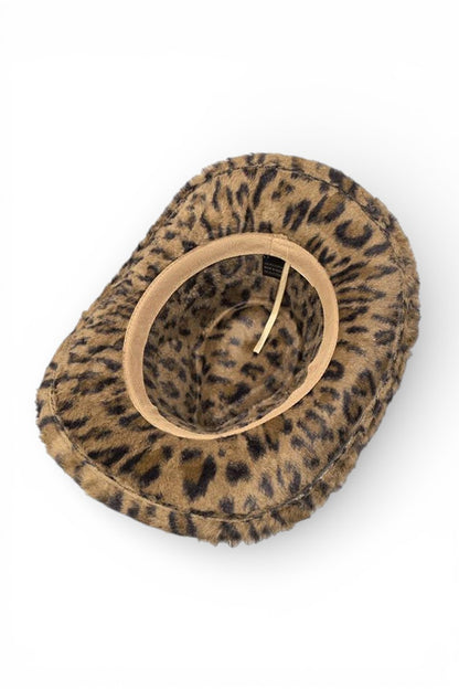 Animal Print Leopard Furry Fedora Western Hat