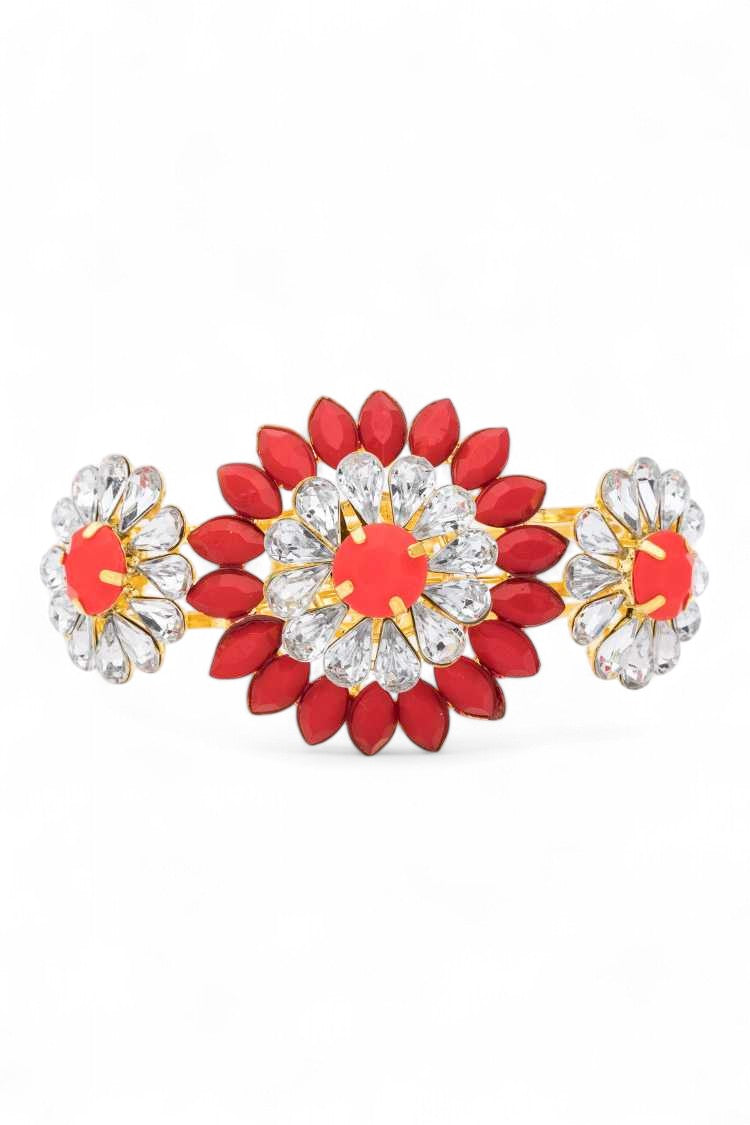 A1 Gold Resin Rhinestone Flower Hinge Bracelet