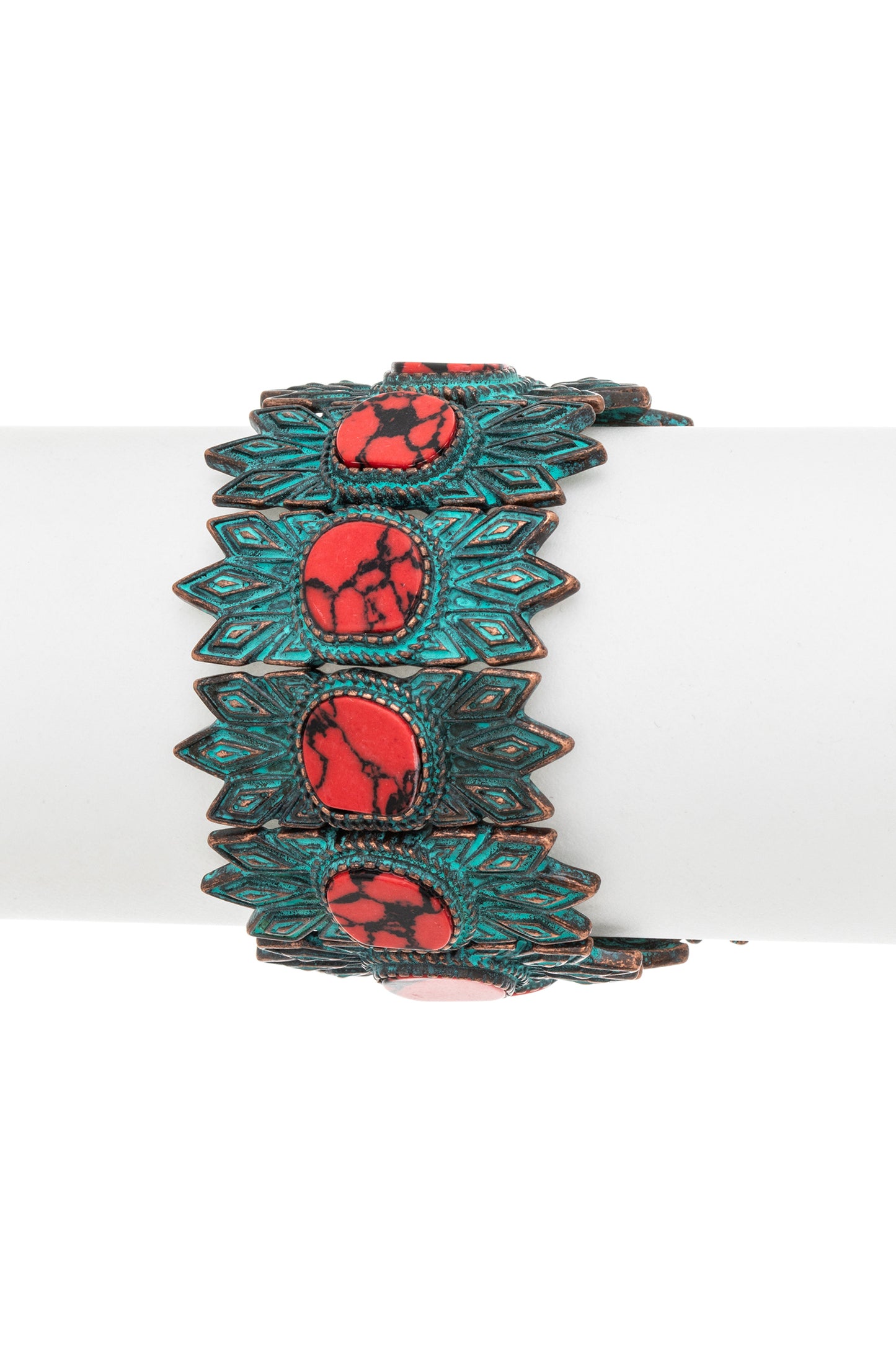 Bey Country Glam Red & Turquoise Western Stretch Bracelet