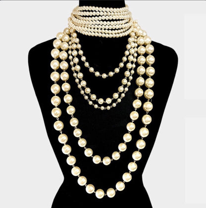 1 2PC Dramatic Pearl Statement Necklace