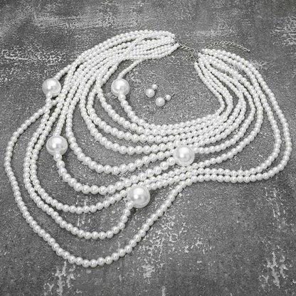 Aba 2 Glam Draped Faux Freshwater Pearl Statement Necklace