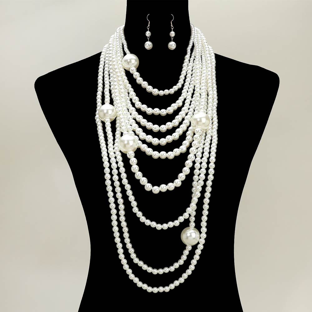 Aba 2 Glam Draped Faux Freshwater Pearl Statement Necklace