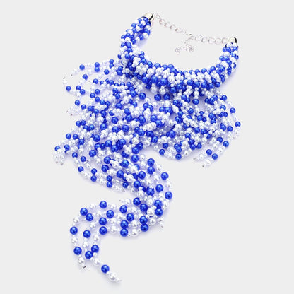 2 Multi Pearl Fringe Statement Necklace