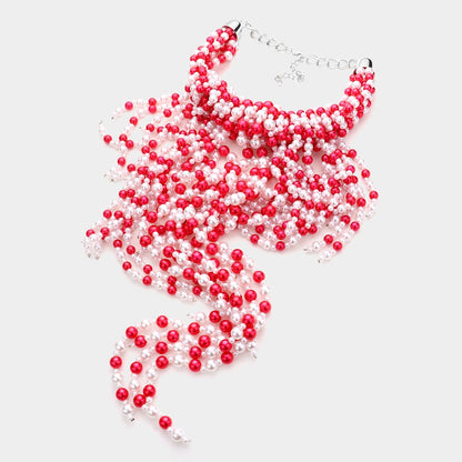 2 Multi Pearl Fringe Statement Necklace
