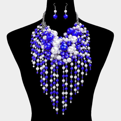 5 Multi Pearl Fringe Statement Necklace