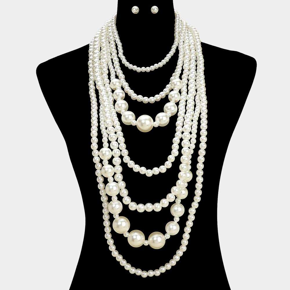 AA 3 Glam Cream Draped Faux Freshwater Pearl Statement Necklace