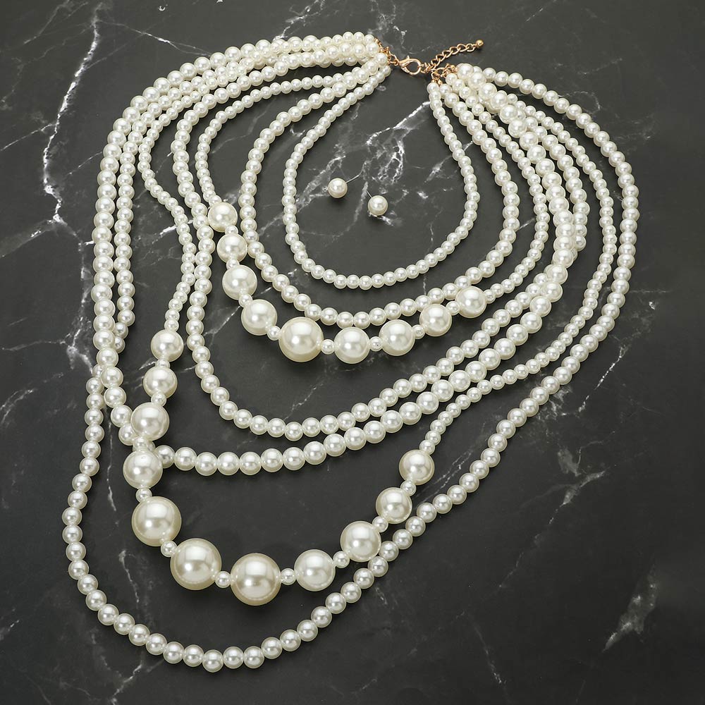 AA 3 Glam Cream Draped Faux Freshwater Pearl Statement Necklace