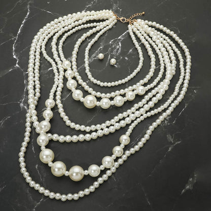 AA 3 Glam Cream Draped Faux Freshwater Pearl Statement Necklace
