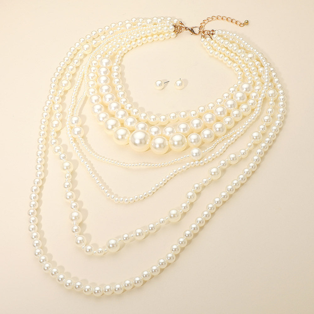 Chunky Pearl Beaded Multi Layered Statement Necklace