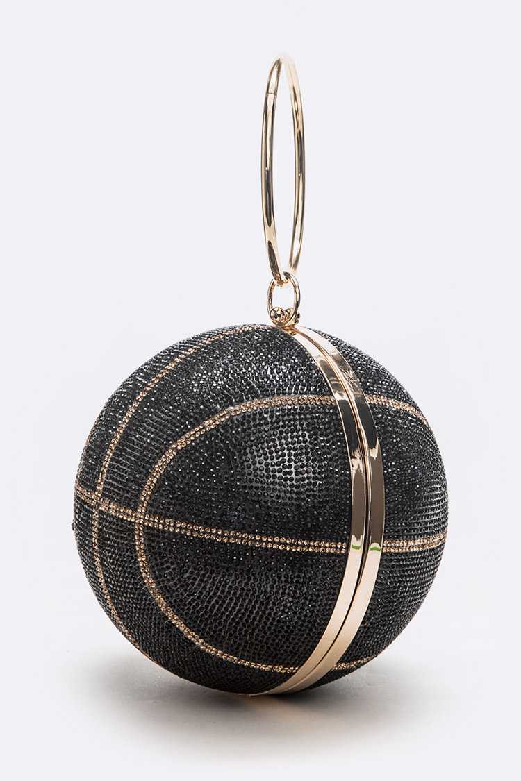 Black Crystal Pave Basketball Pendant Clutch (Large)