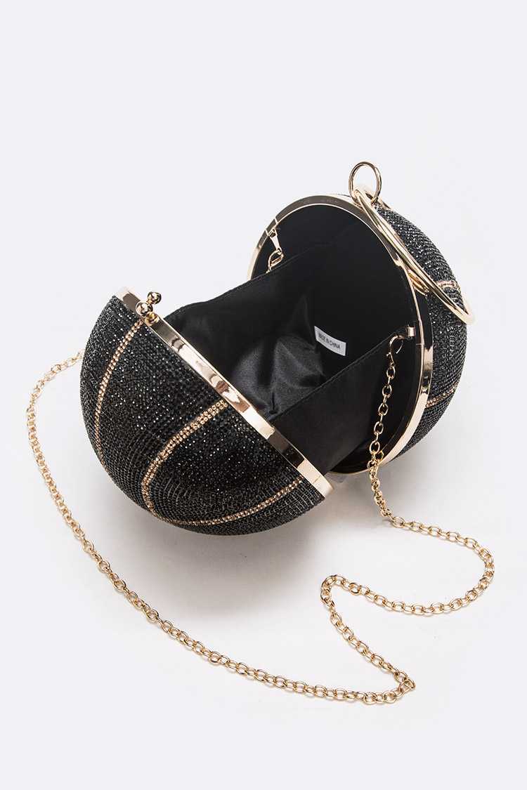 Black Crystal Pave Basketball Pendant Clutch (Large)