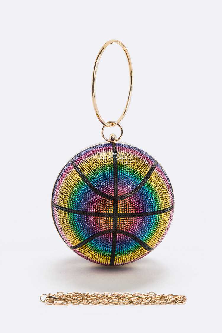 Crystal Rainbow Pave Basketball Pendant Clutch